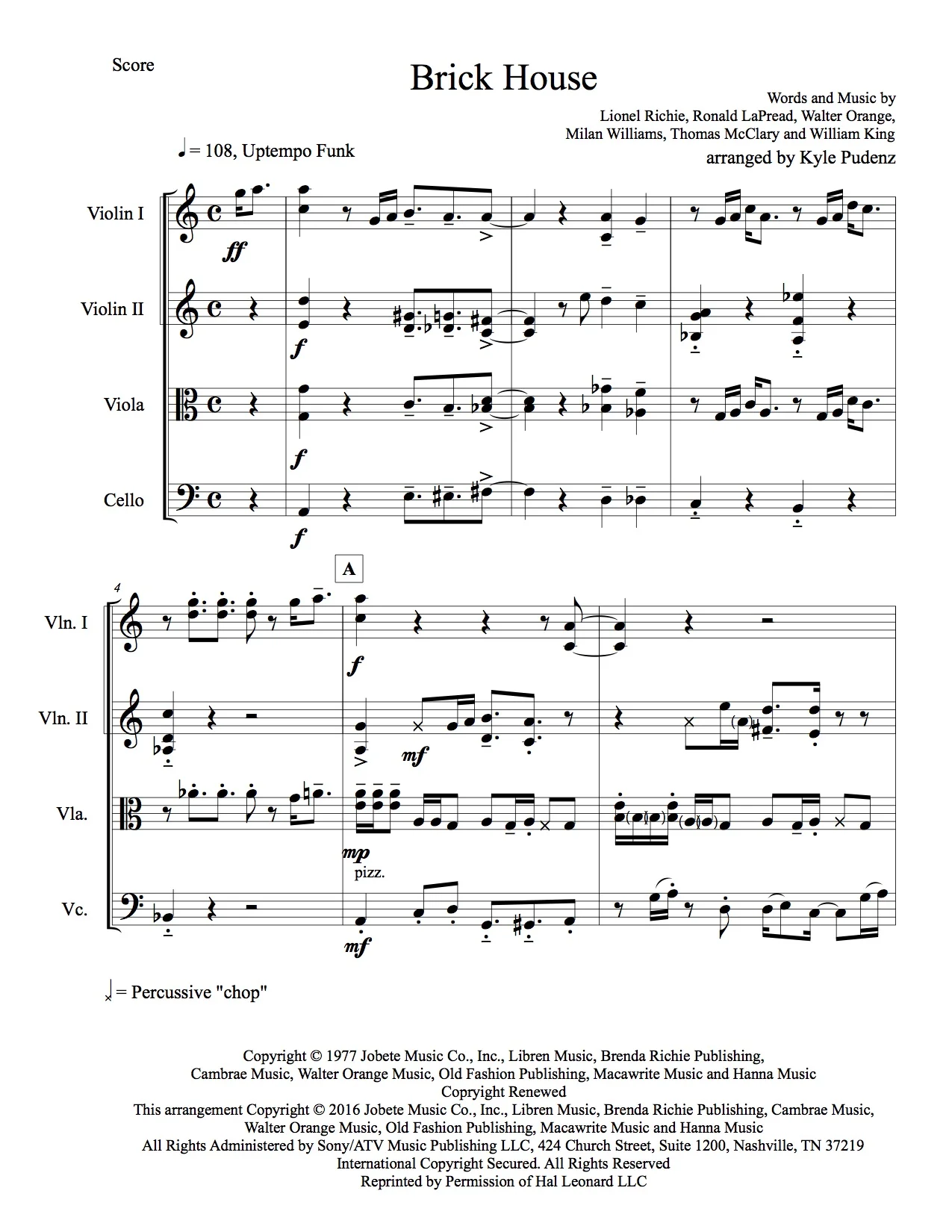 Commodores - Brick House for Jazz String Quartet — Kyle Pudenz